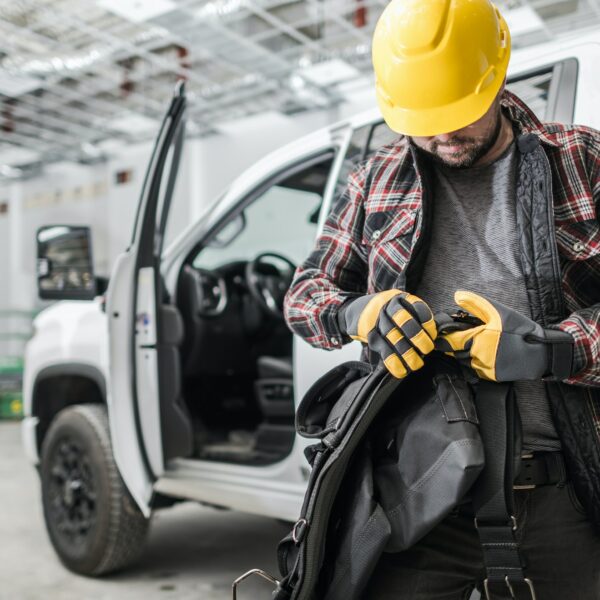 Professional Commercial Building Construction Worker Preparing For a Job